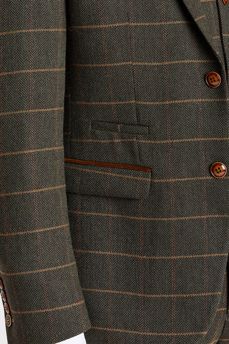 Harris - Groene tweed blazer met visgraatmotief