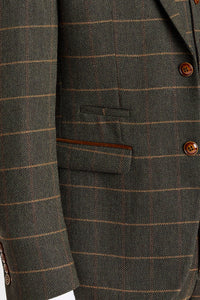 Harris - Groene tweed blazer met visgraatmotief
