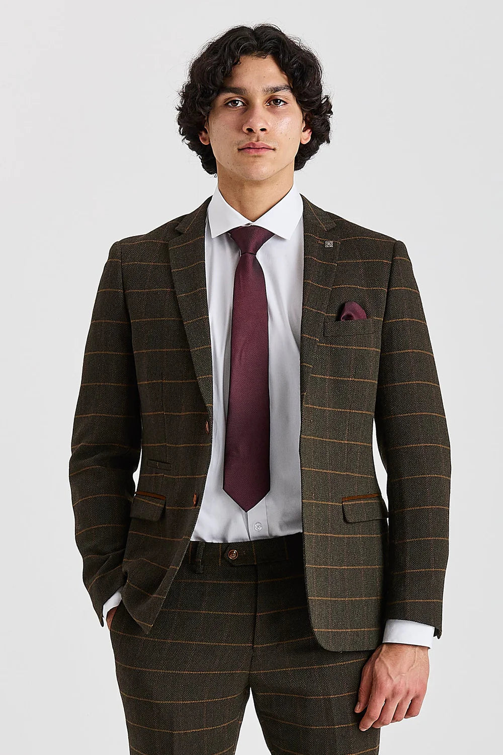 Harris - Groene tweed blazer met visgraatmotief