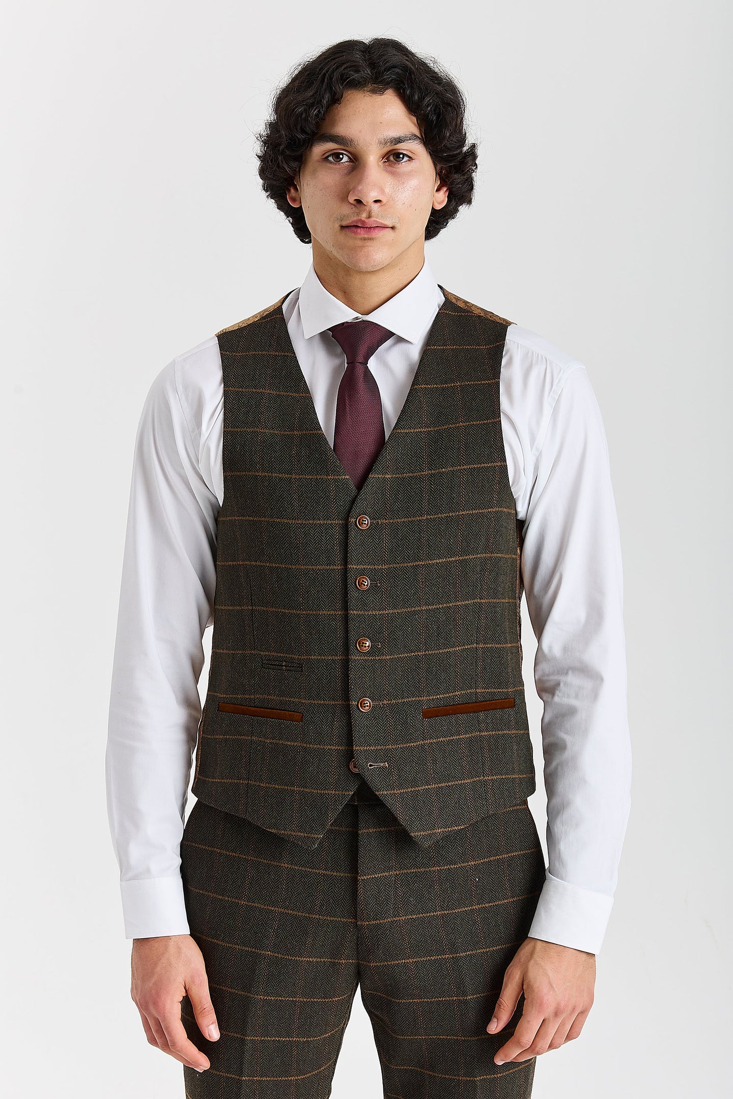 Harris - Groen tweed vest met visgraatpatroon voor heren