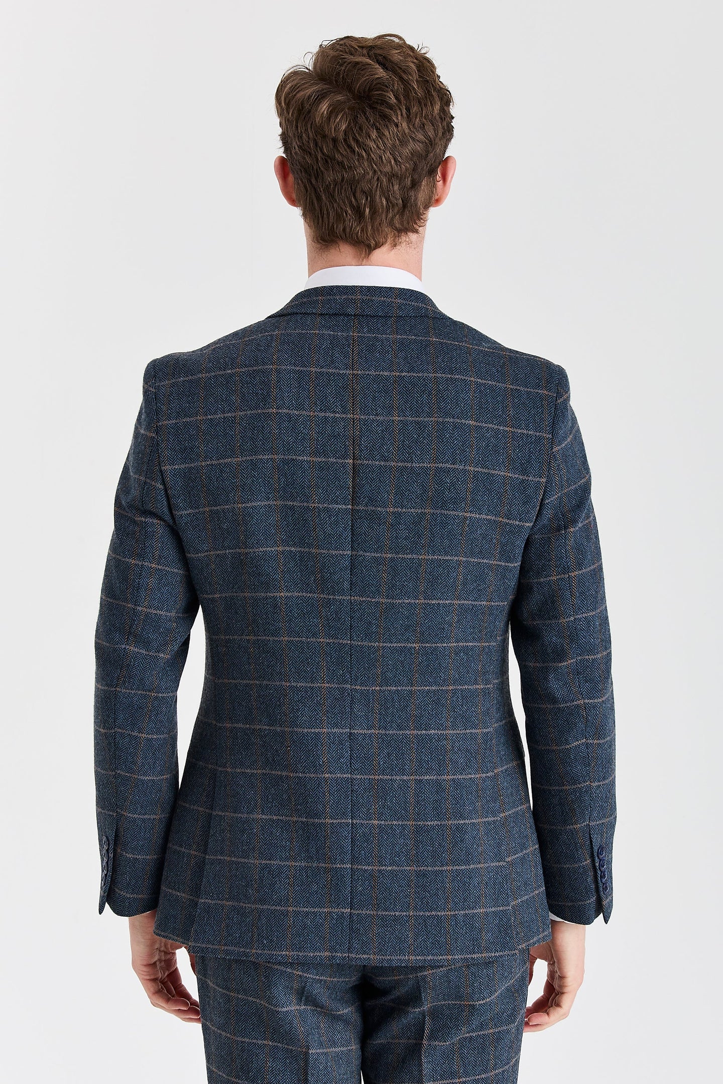 Harris - Marineblauw driedelig pak van wolmix tweed voor heren