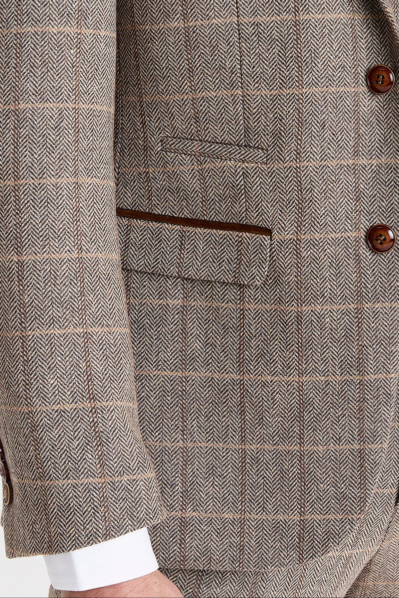 Harris - Tweed Bruine Blazer met Visgraatpatroon voor Heren