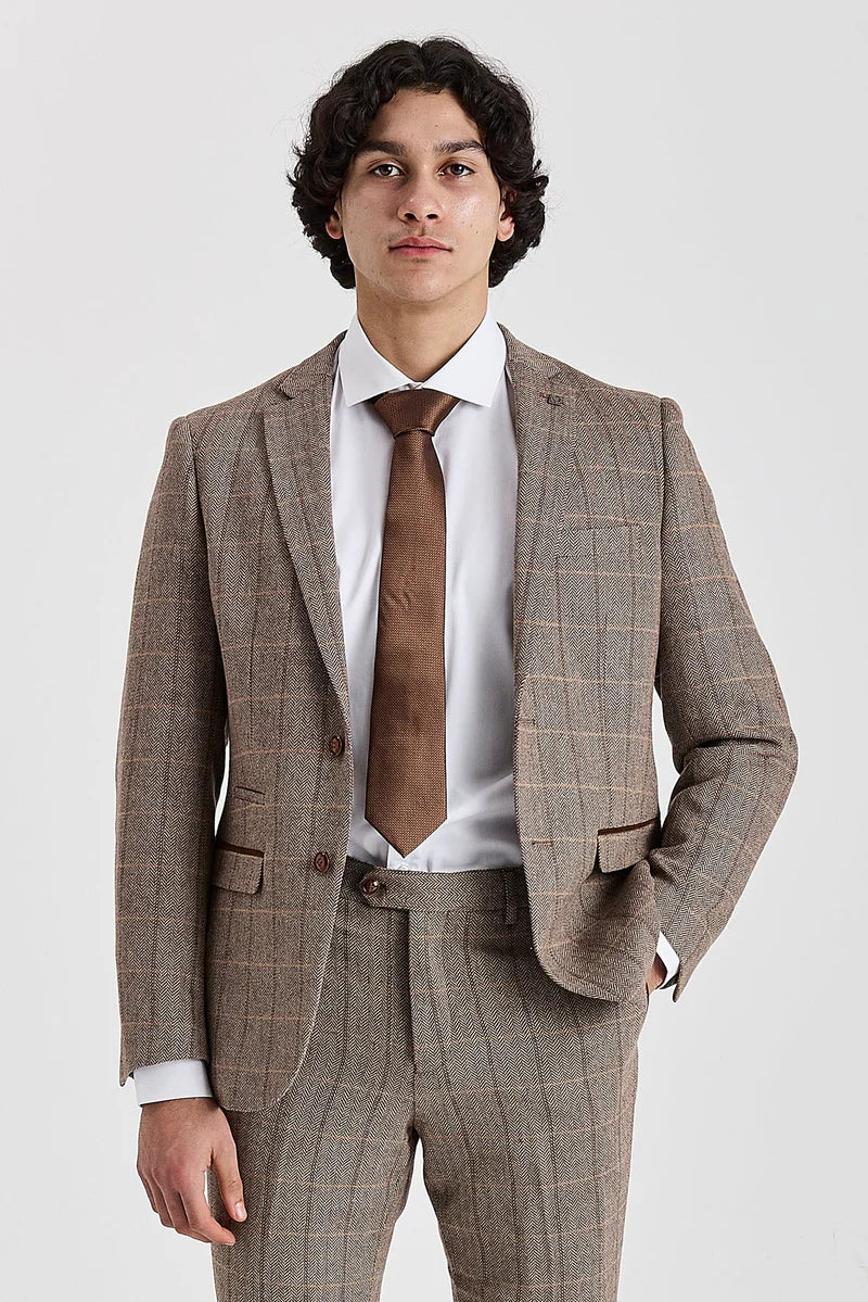 Harris - Tweed Bruine Blazer met Visgraatpatroon voor Heren