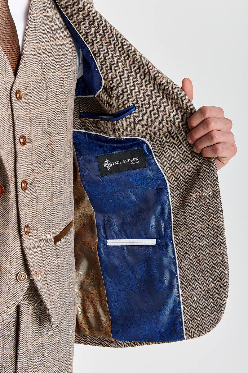 Harris - Tweed Bruine Blazer met Visgraatpatroon voor Heren
