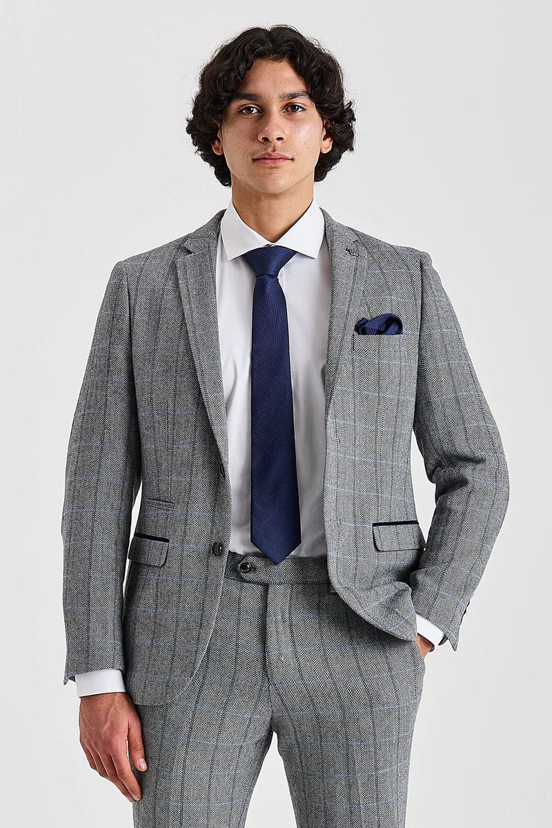 Harris - Tweed grijze blazer met visgraatpatroon voor heren