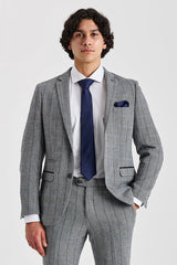 Harris - Tweed grijze blazer met visgraatpatroon voor heren