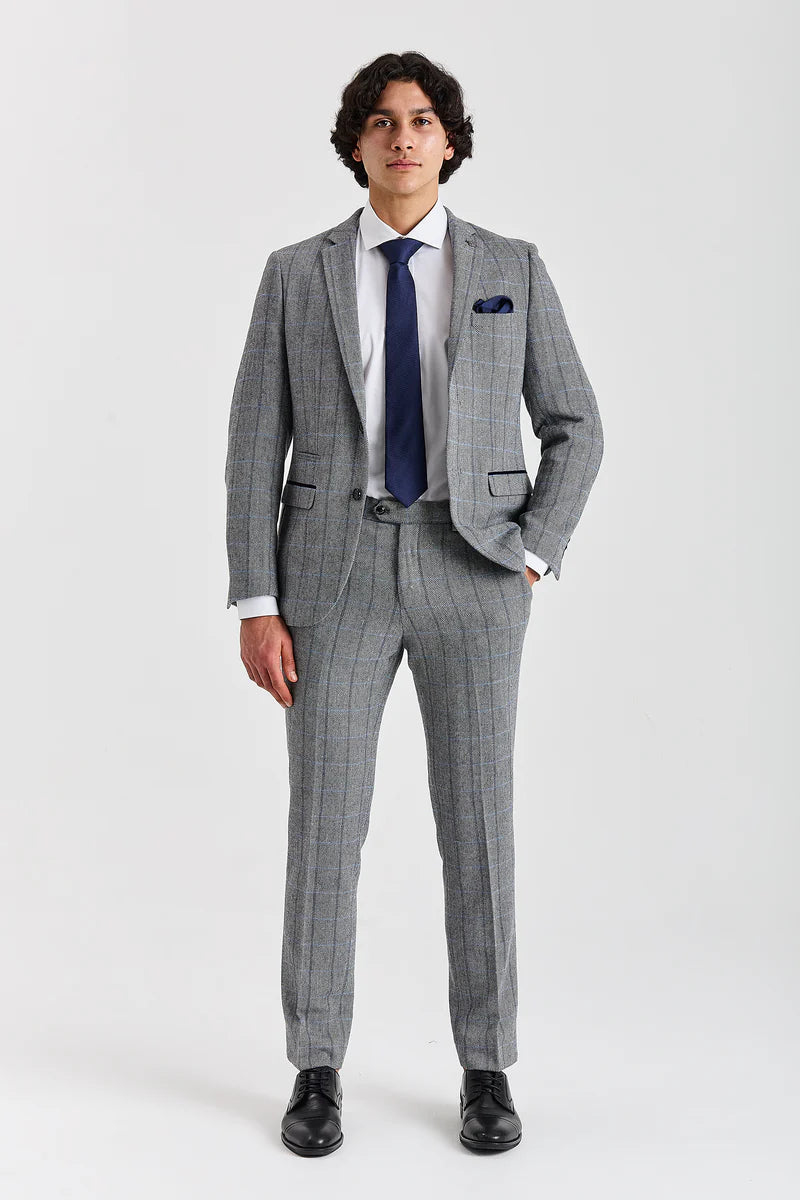 Harris - Tweed grijze blazer met visgraatpatroon voor heren