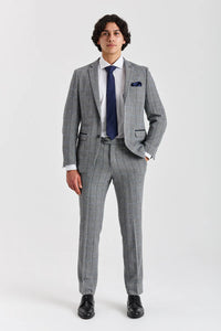 Harris - Tweed grijze blazer met visgraatpatroon voor heren