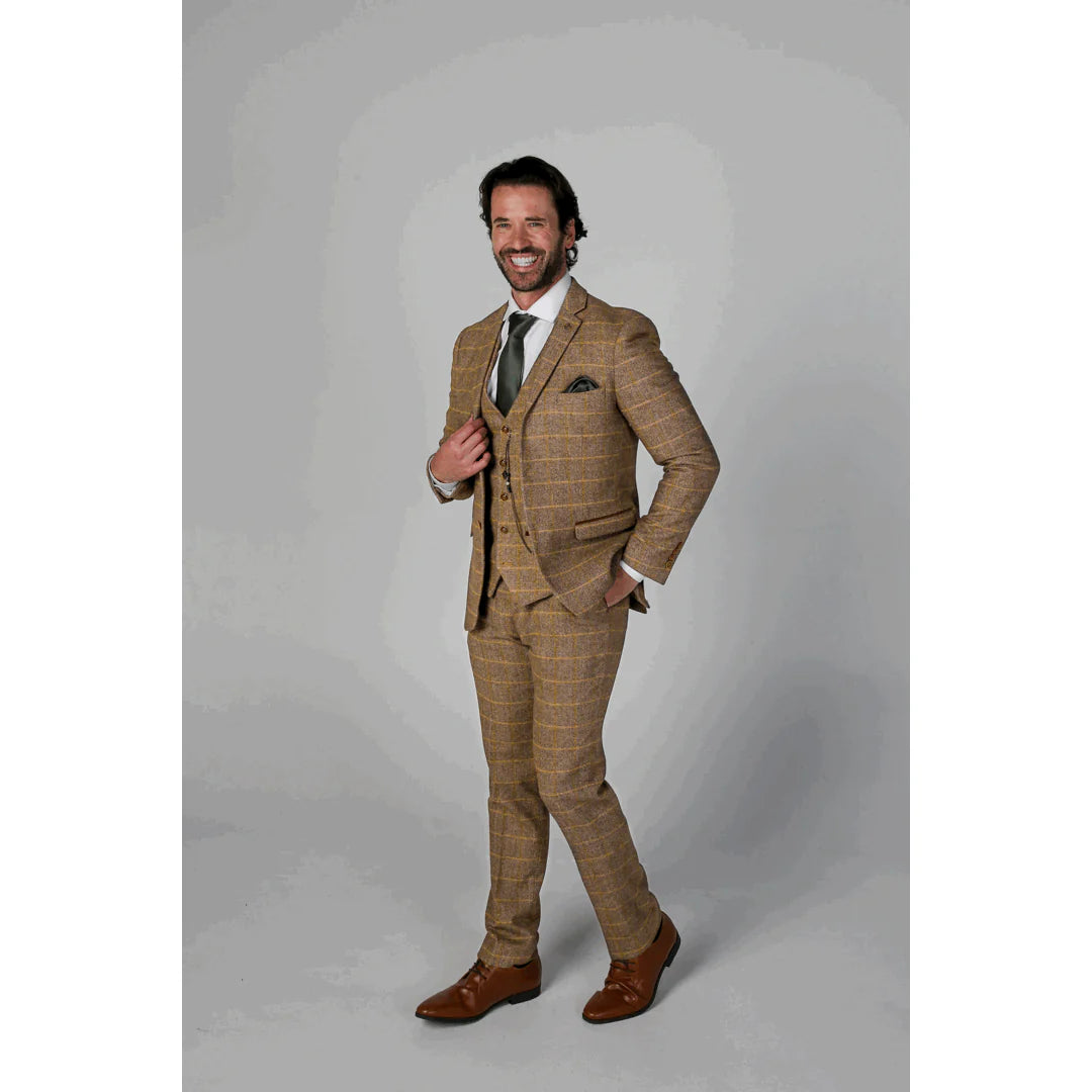 Harris Men's Brown 3-Piece Tweed Suit with Classic Vintage Style
