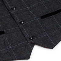 Boys Grey Black 3 Piece Tweed Suit Herringbone Wine Vintage Retro