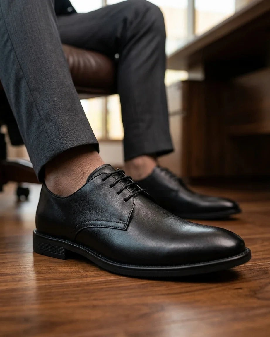 Henley - Klassieke zwarte Derby-schoenen met gladde neus voor heren