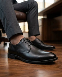 Henley - Klassieke zwarte Derby-schoenen met gladde neus voor heren