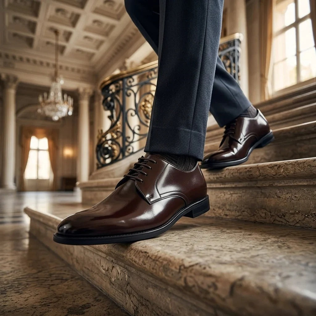 Henley - Klassieke bruine Derby-schoenen met gladde neus voor heren