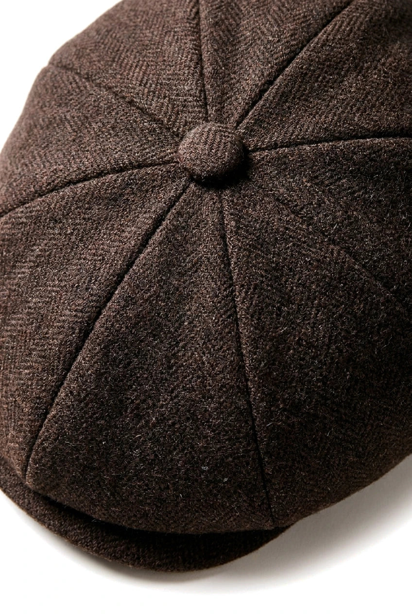 HT6363 - Heren Vintage Tweed Newsboy Peaky Blinders Pet - Bruin/Wijnrood