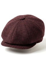 HT6363 - Heren Vintage Tweed Newsboy Peaky Blinders Pet - Bruin/Wijnrood