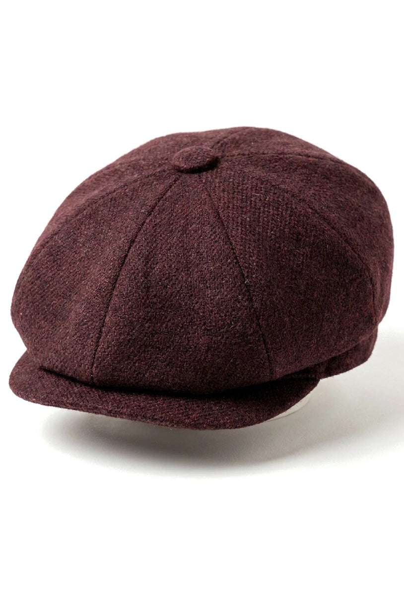 HT6363 - Heren Vintage Tweed Newsboy Peaky Blinders Pet - Bruin/Wijnrood