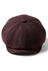 HT6363 - Heren Vintage Tweed Newsboy Peaky Blinders Pet - Bruin/Wijnrood