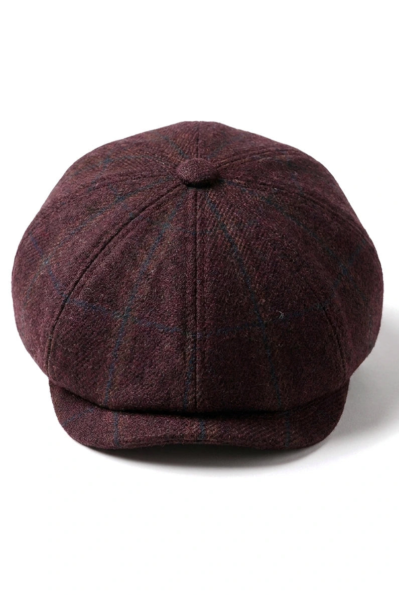 HT6363 - Heren Vintage Tweed Newsboy Peaky Blinders Pet - Bruin/Wijnrood