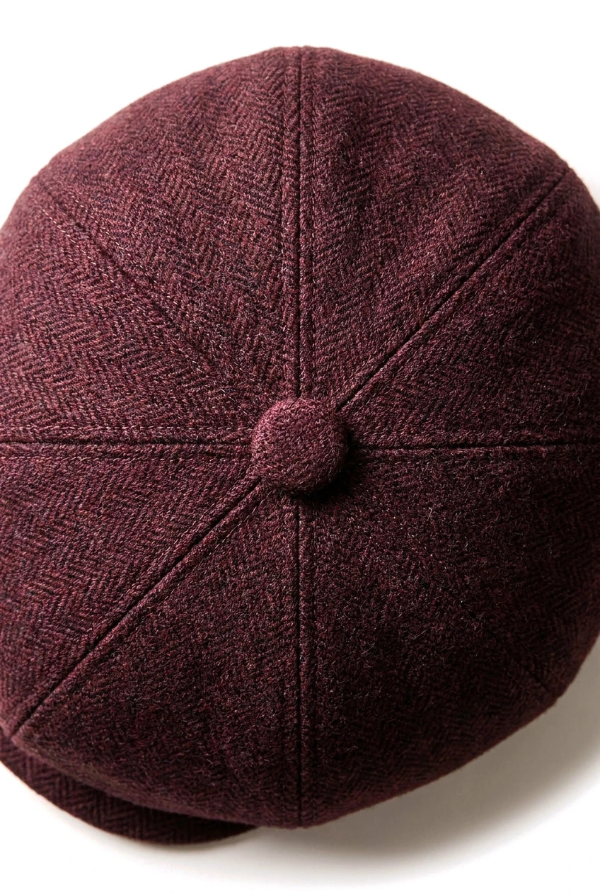 HT6363 - Heren Vintage Tweed Newsboy Peaky Blinders Pet - Bruin/Wijnrood