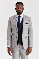 Hugo grijs pak met Parker marineblauwe contrasterende gilet