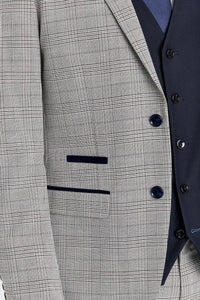 Hugo grijs pak met Parker marineblauwe contrasterende gilet