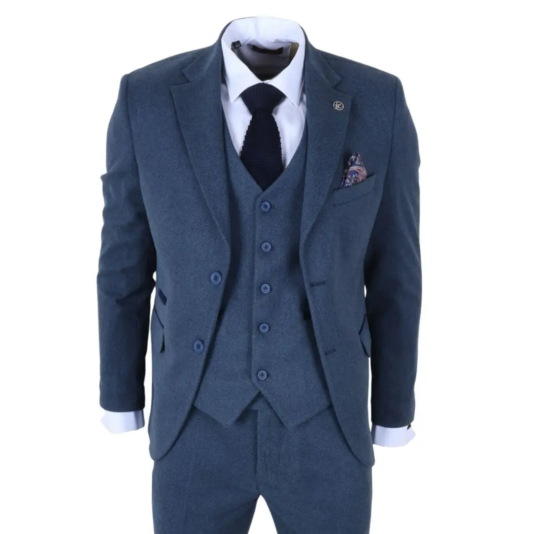 IM40 - Marineblauw 3-delig visgraat tweedpak voor heren
