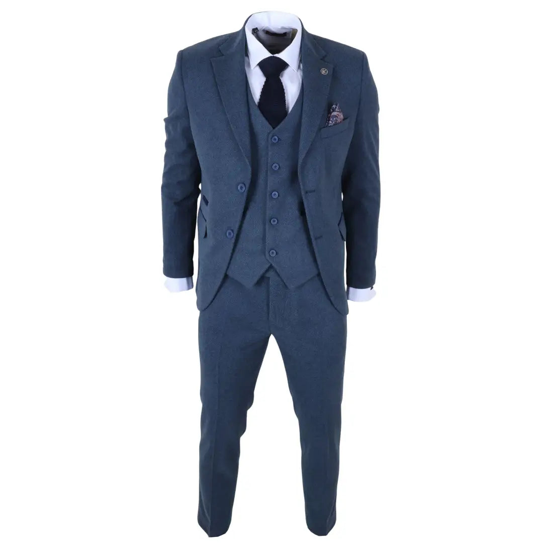 IM40 - Marineblauw 3-delig visgraat tweedpak voor heren