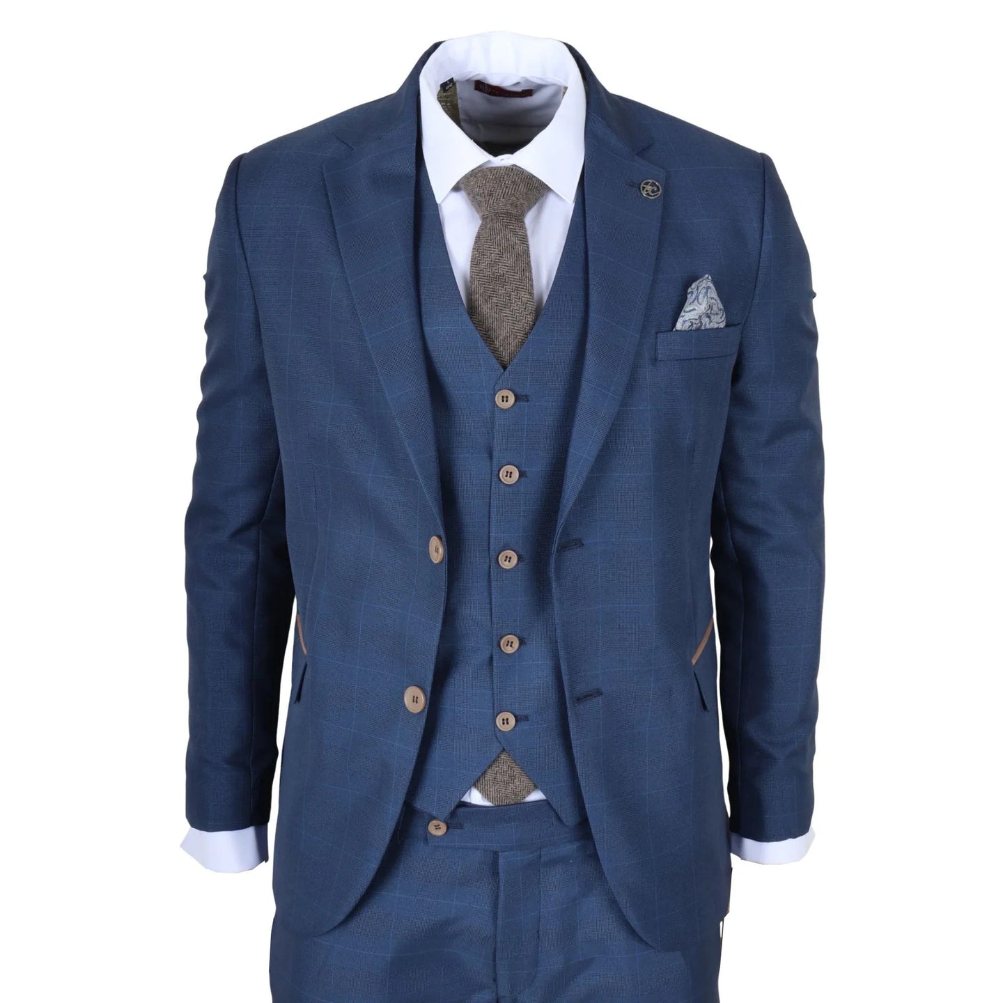 IM50 - Herenpak, blauw geruit, 3-delig, getailleerd