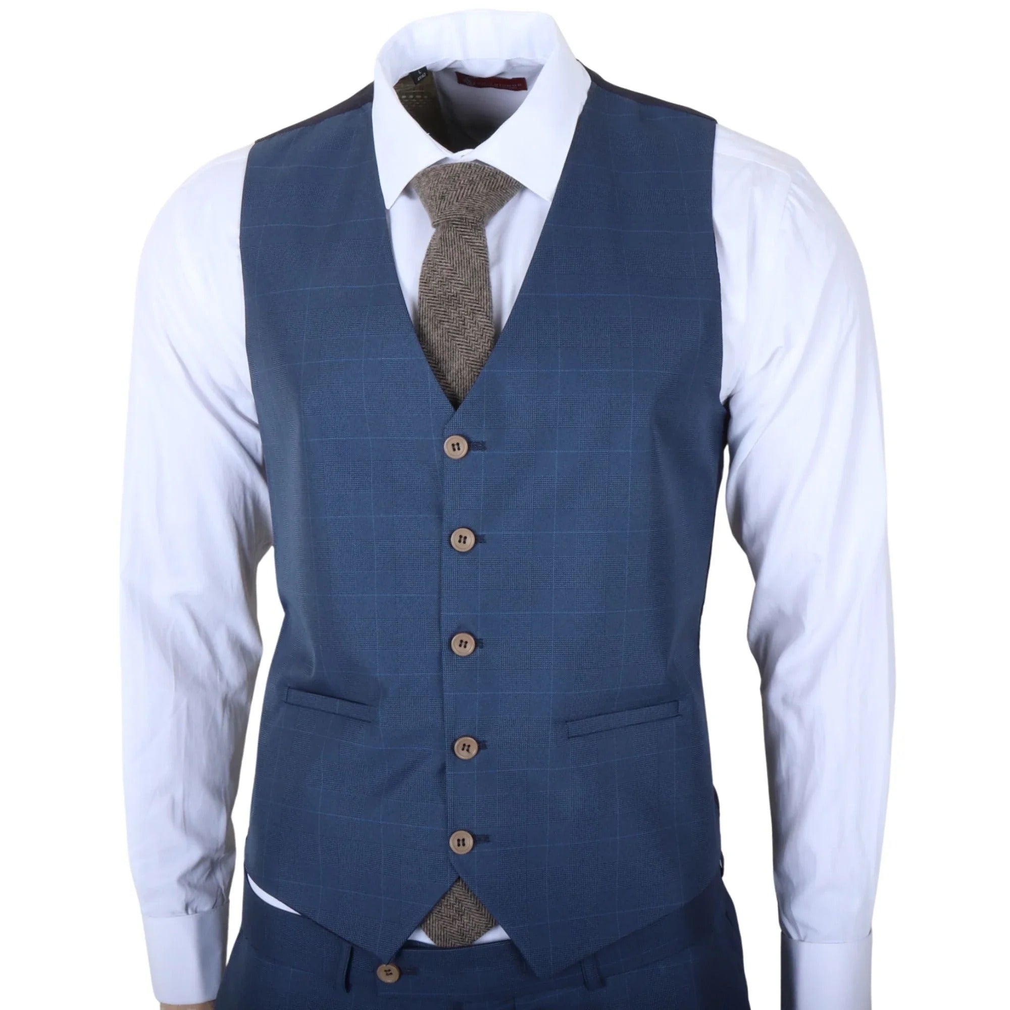 IM50 - Herenpak, blauw geruit, 3-delig, getailleerd
