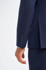 James - Heren marineblauwe wollen blazer met getailleerde pasvorm