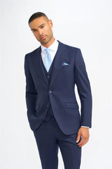 James - Heren marineblauwe wollen blazer met getailleerde pasvorm