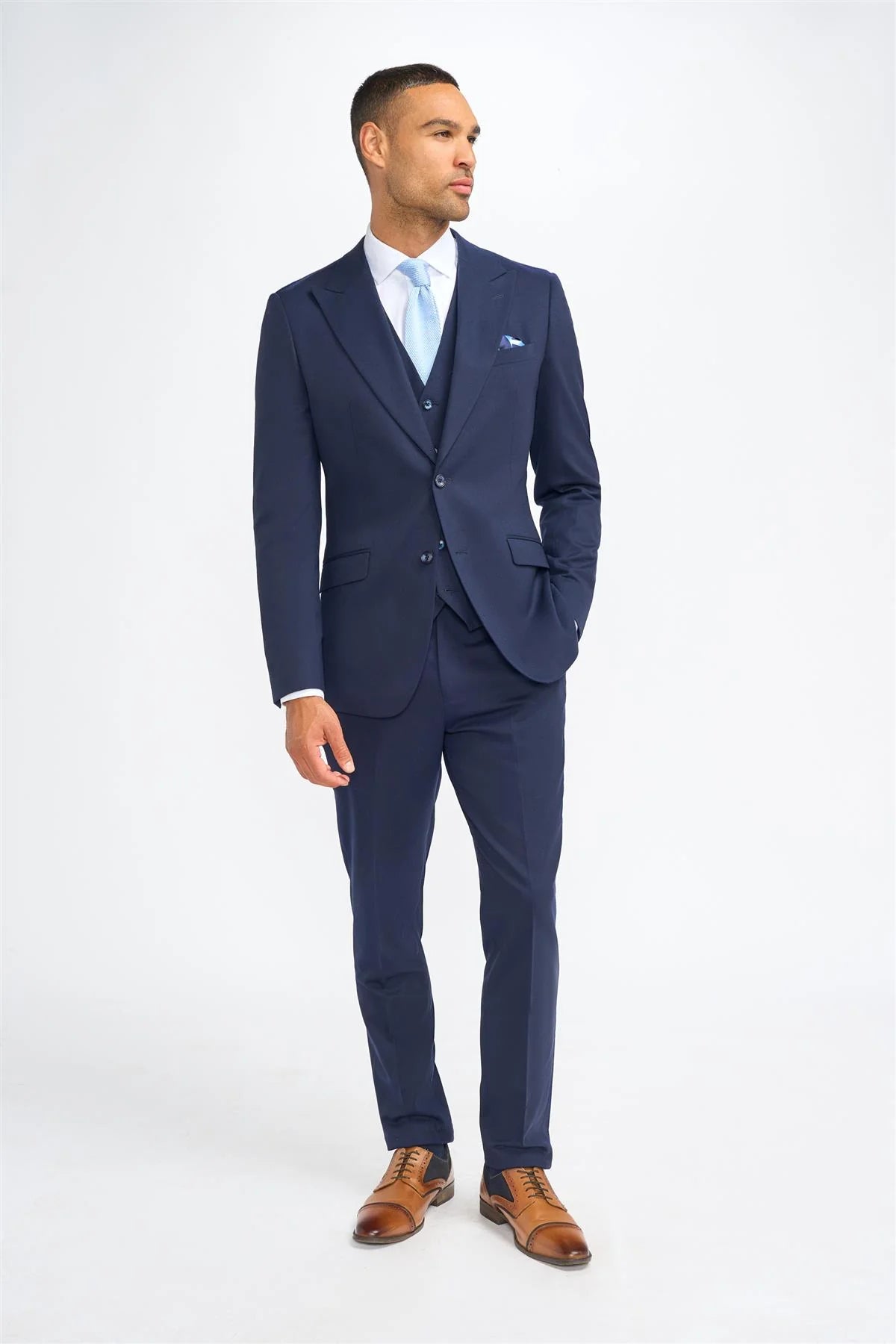 James - Heren marineblauwe wollen blazer met getailleerde pasvorm