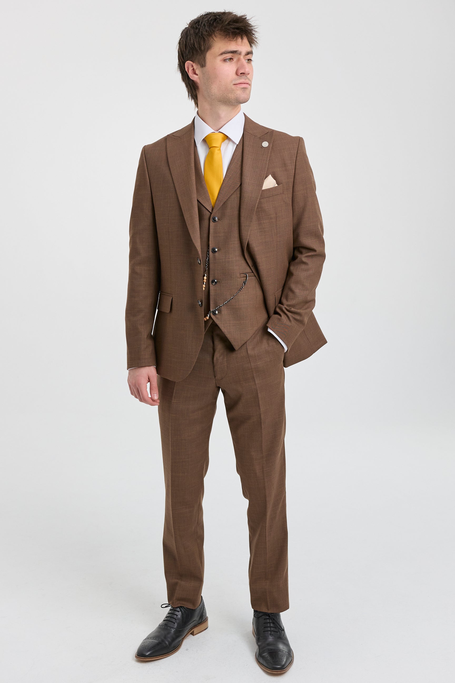 James Heren 3-delig Effen Bruin Pak met Klassieke Pasvorm