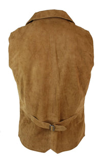 Mens Real Suede Leather Tan Brown Smart Casual Gilet Waistcoat Vintage Retro