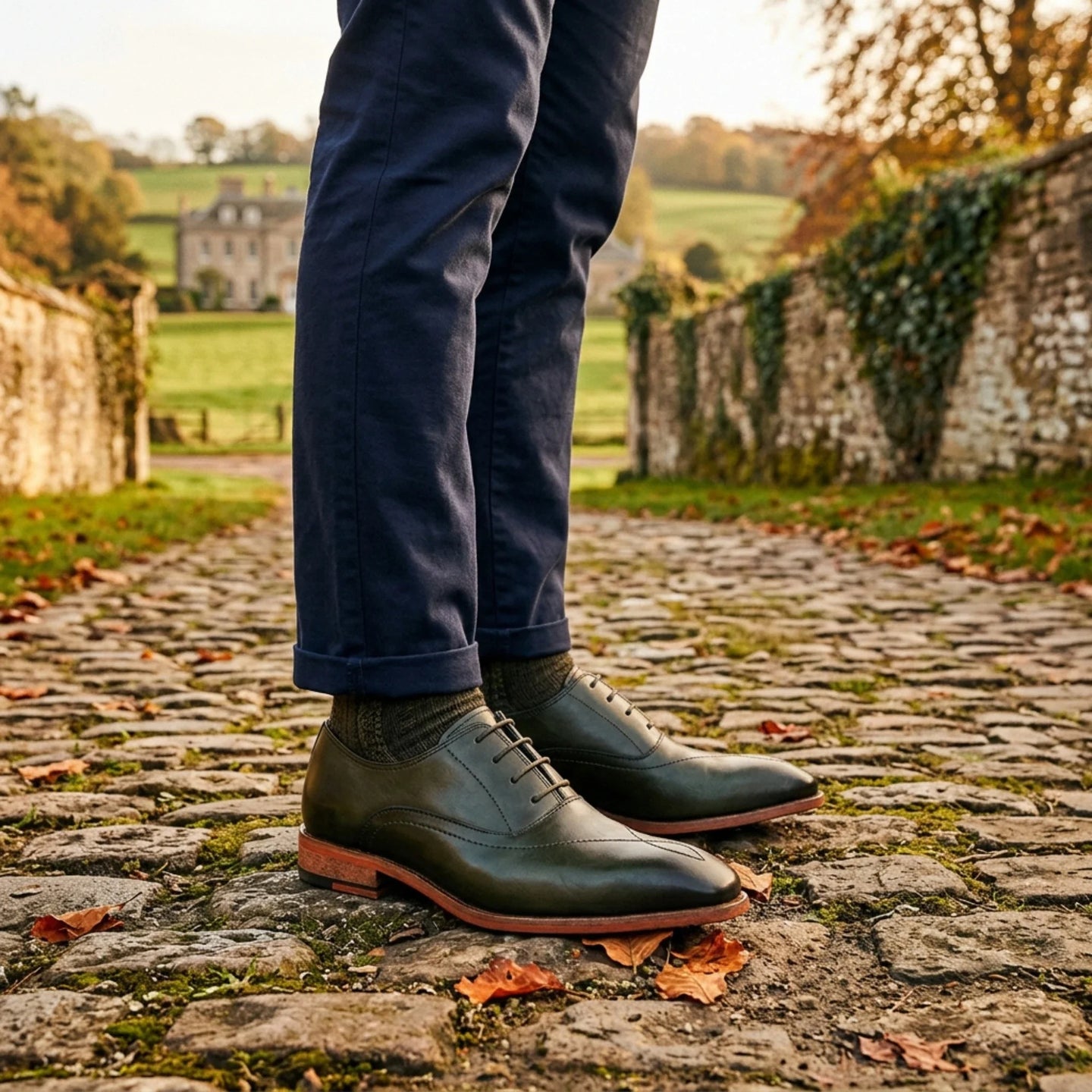 Jett - Donkergroene Oxford-schoenen voor heren met kruissteek op de neus