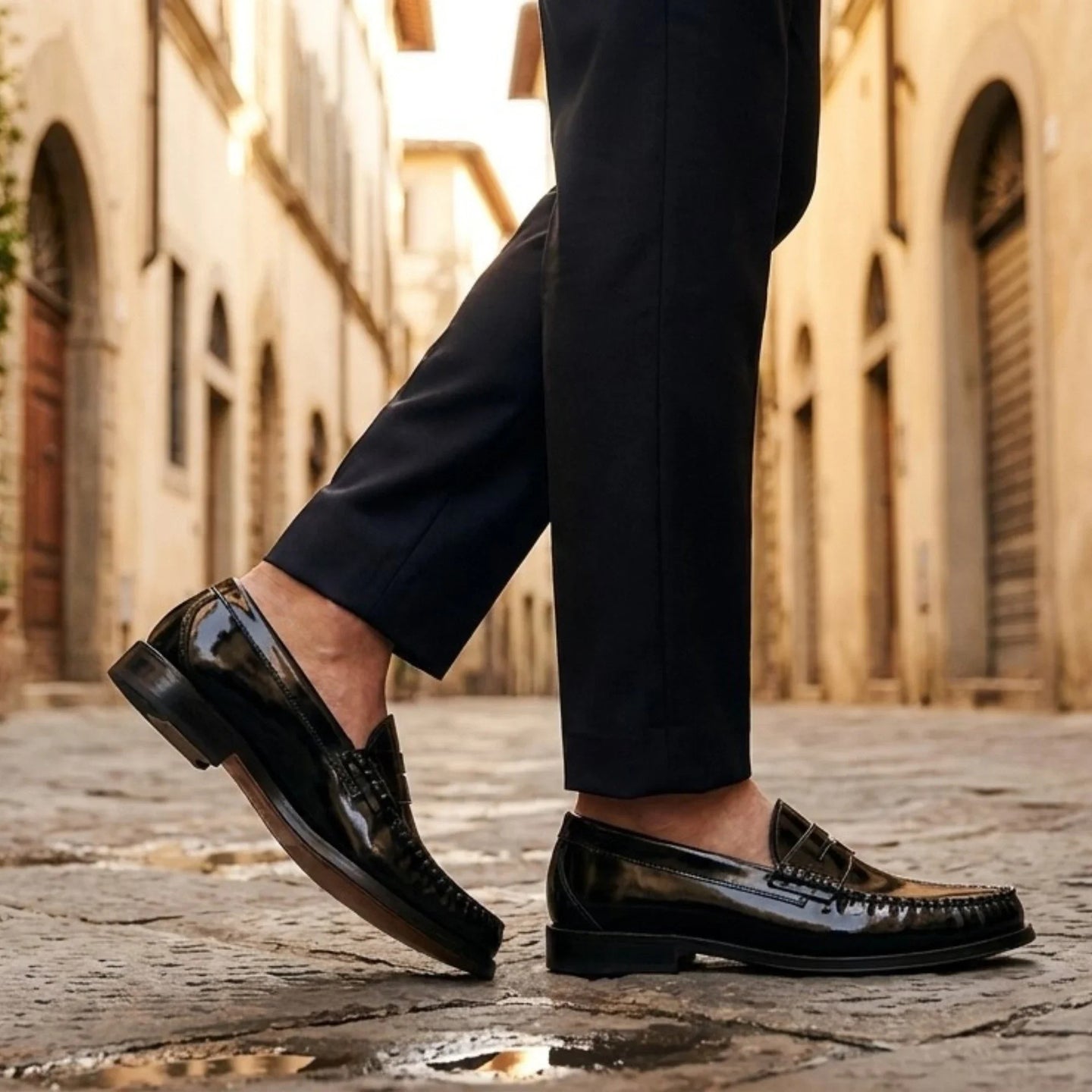 Joseph - Heren zwarte penny loafers met hoogglans afwerking