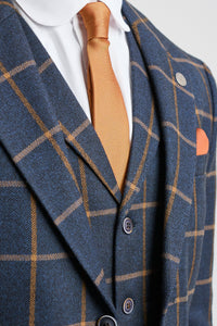 Heren visgraat tweed ruit 3-delig wollen pak Peaky Blinders - marineblauw