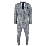 Knight Men's 3-Piece Grey and Blue Checked Suit