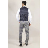 Knight Men's 3-Piece Grey and Blue Checked Suit