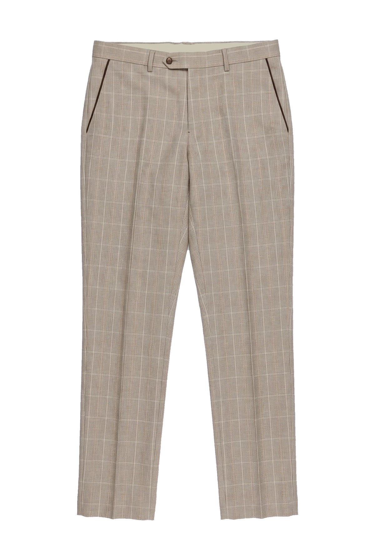 Leo - Beige geruite herenbroek