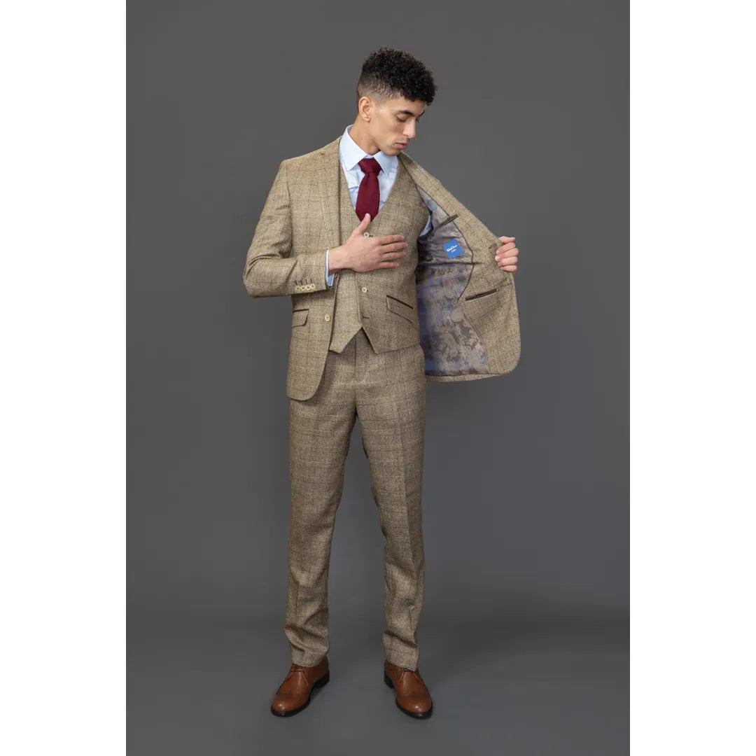 Liam - Men's 3 Piece Brown Checked Suit