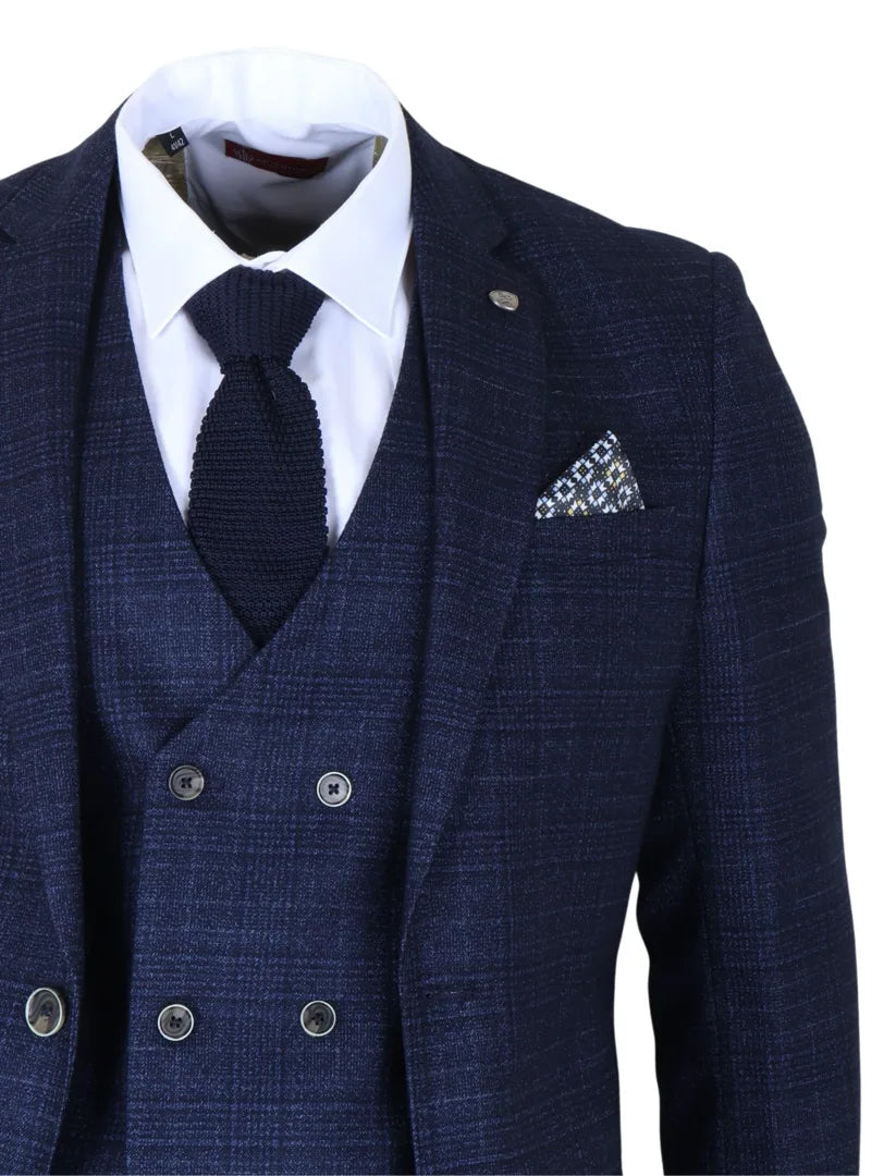 Luis - Heren Blauw Geruit Slim Fit 3-delig Pak