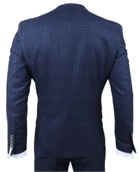 Luis - Heren Blauw Geruit Slim Fit 3-delig Pak