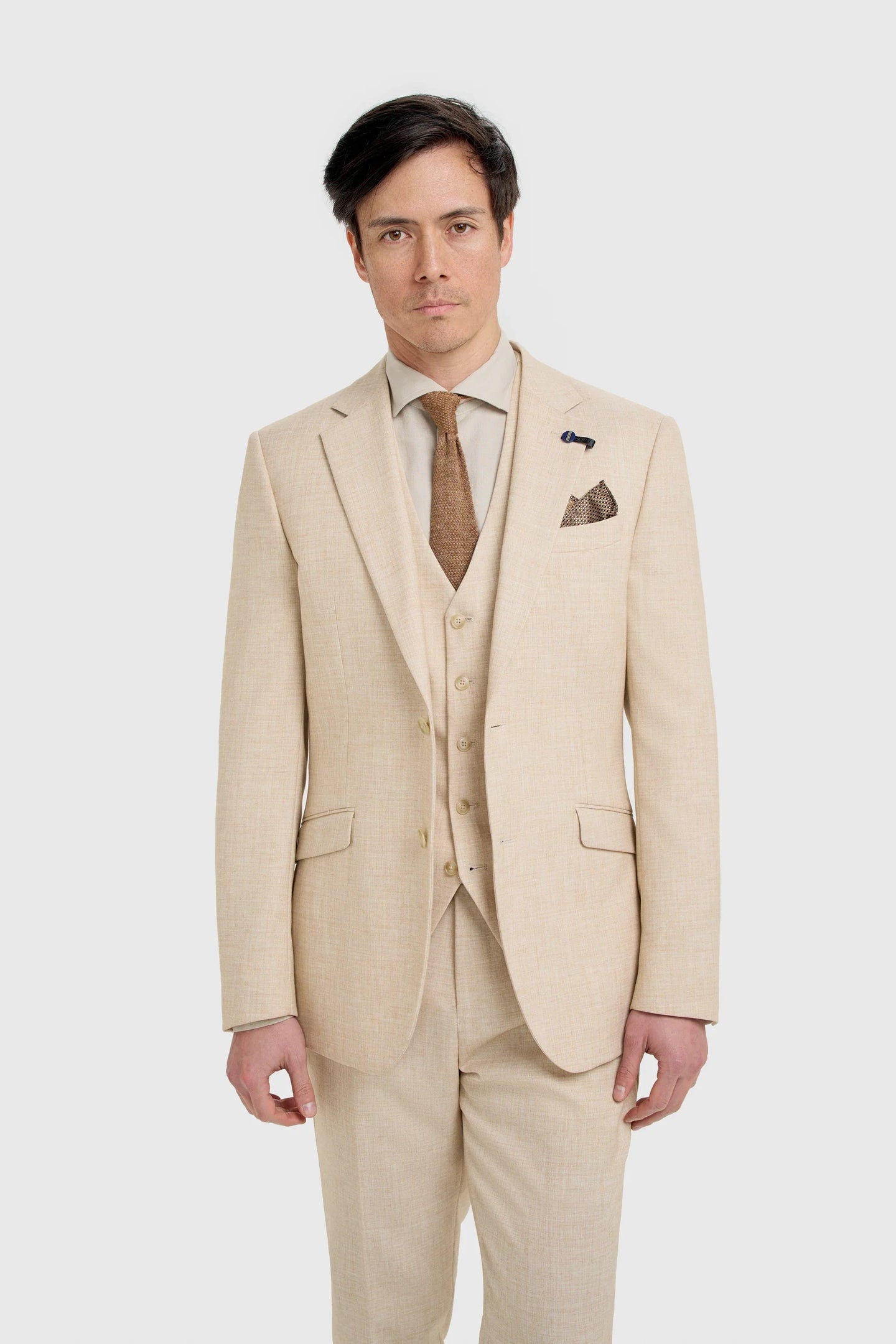 Malibu - Beige driedelig pak met textuur voor heren