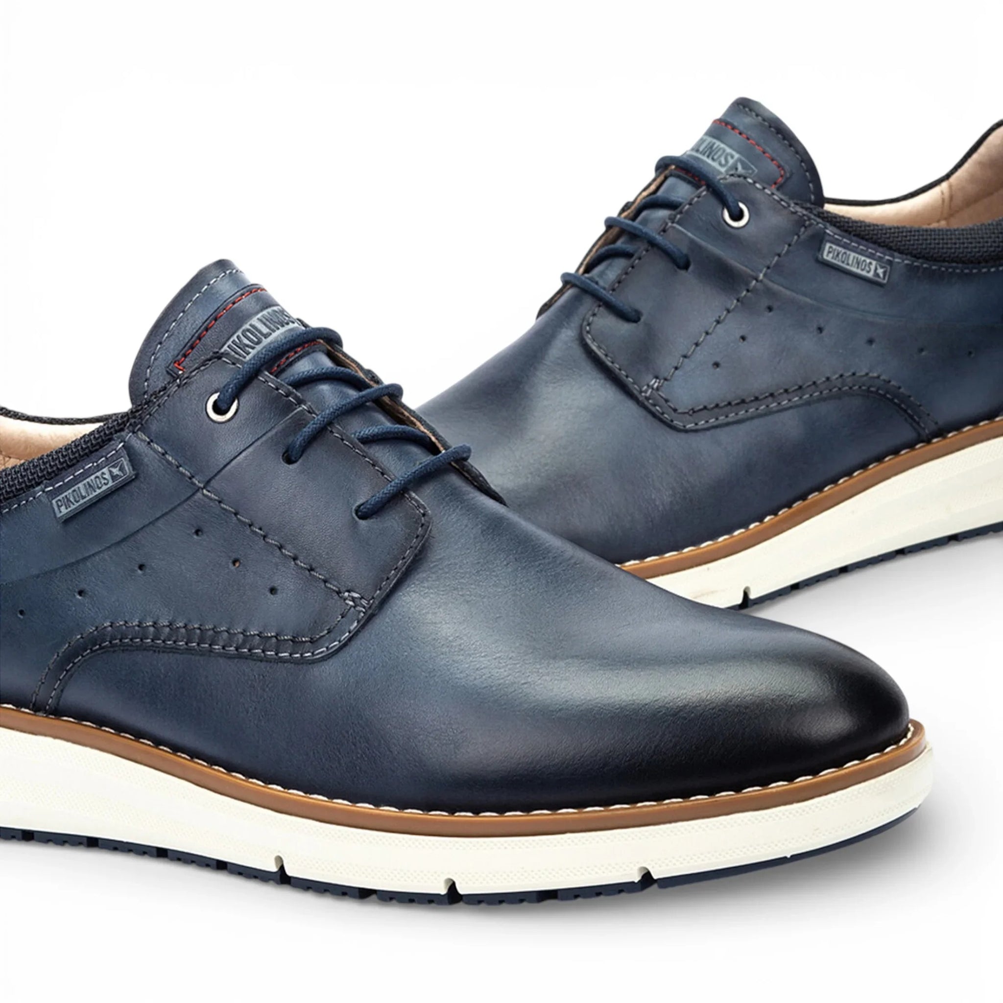 Manacor - Herensneakers van blauw leer met vetersluiting