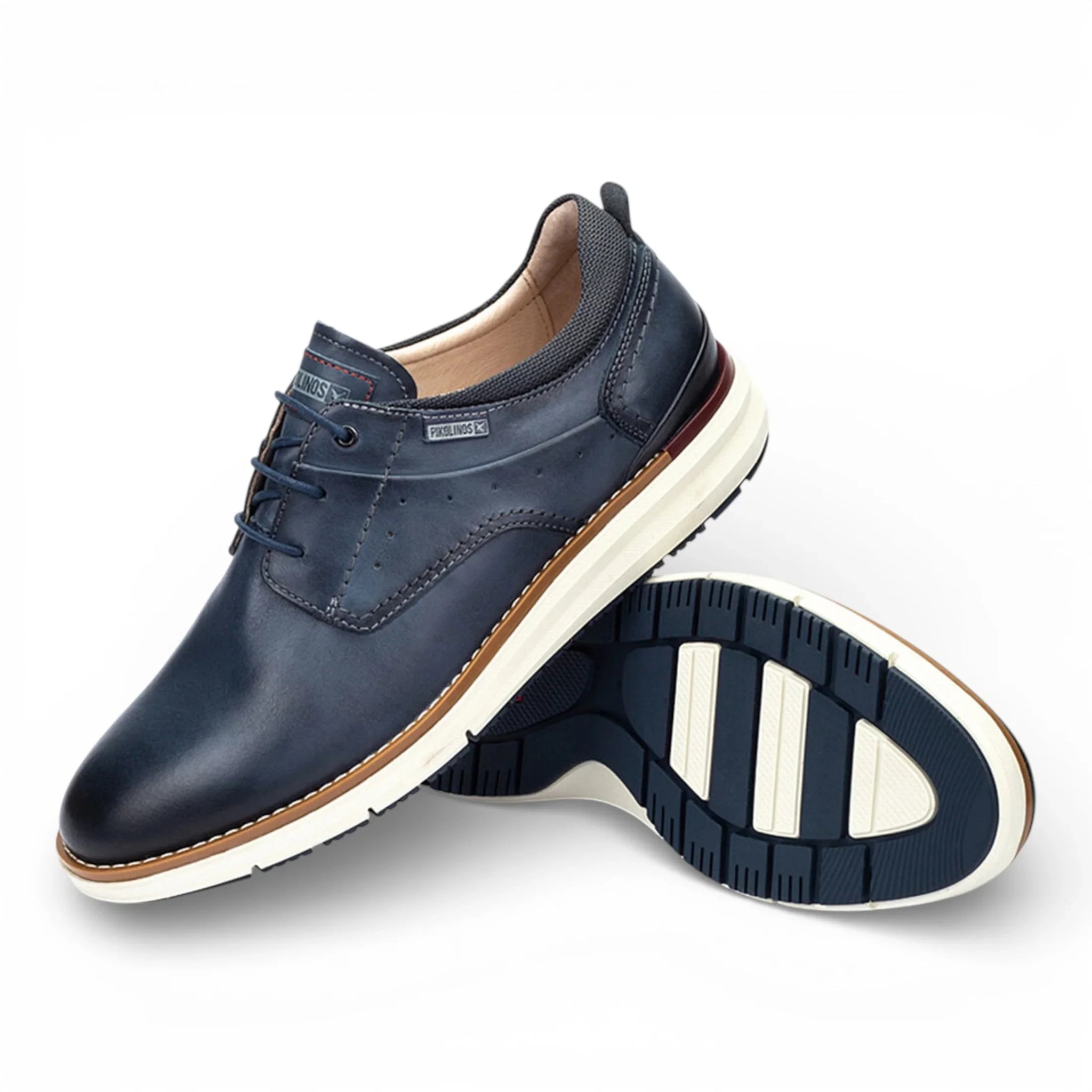 Manacor - Herensneakers van blauw leer met vetersluiting