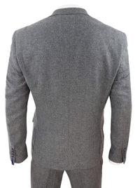 Mens Dark Grey Herringbone Tweed 3 Piece Suit