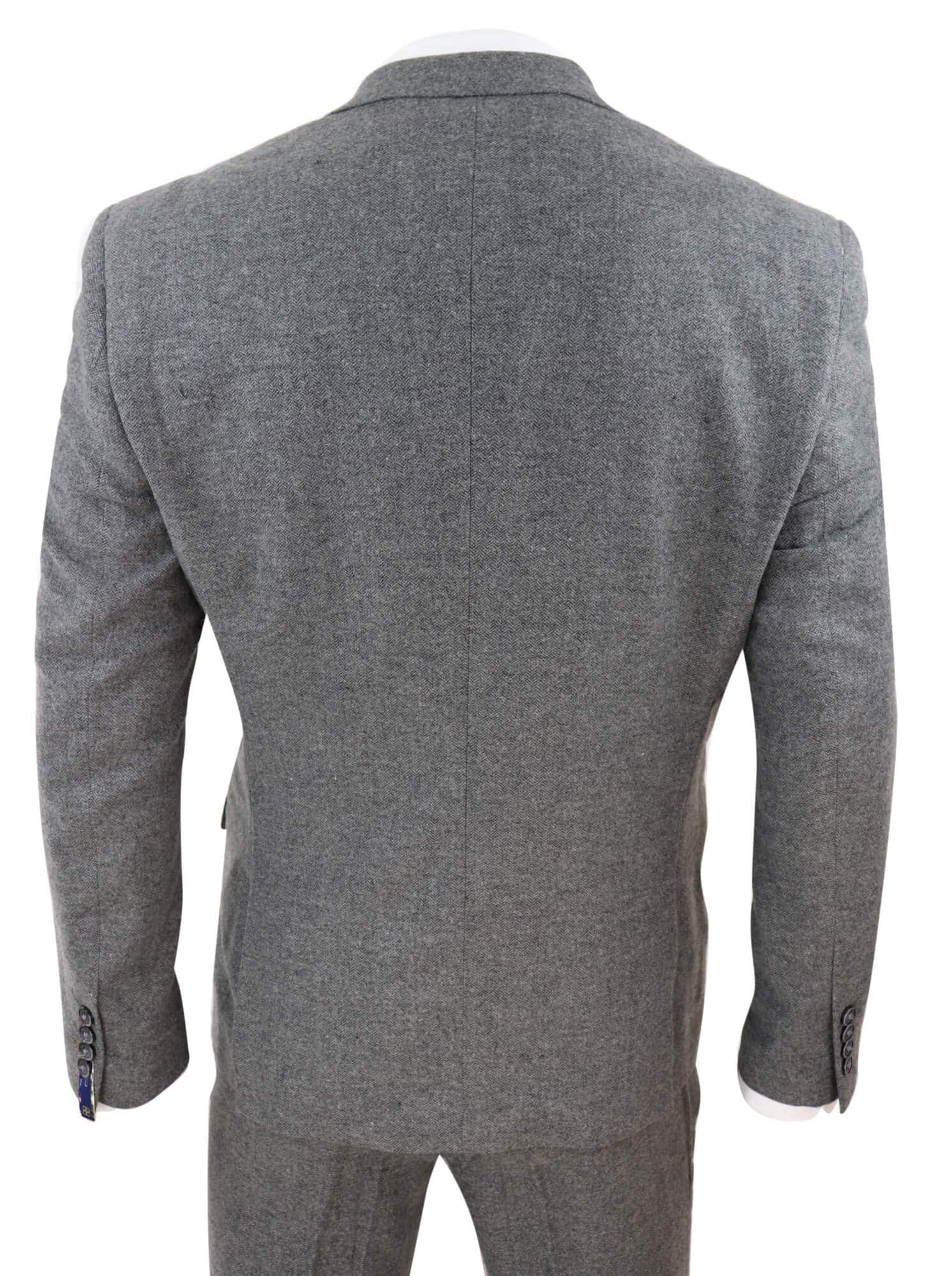 Mens Dark Grey Herringbone Tweed 3 Piece Suit