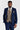 Mayfair marineblauw pak met textuur en contrasterend vest van Harris Brown Tweed.