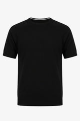 Klassiek zwart gebreid T-shirt voor heren met korte mouwen en ronde hals.